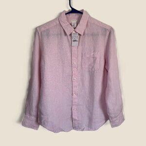 Crewcuts J.Crew Kids Pink Linen Btn Down Shirt Pocket Long Sleeve Sz 12 NWT